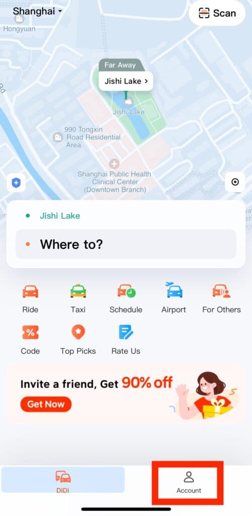 DiDi app screenshot used in the guide’s public destination-setting example