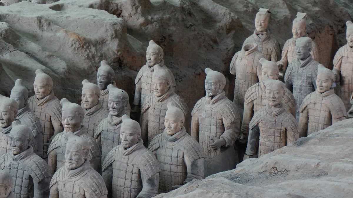 Excavated Terracotta Army figures at the Mausoleum Site Museum. This exhibit view is not the North Gate meeting point.