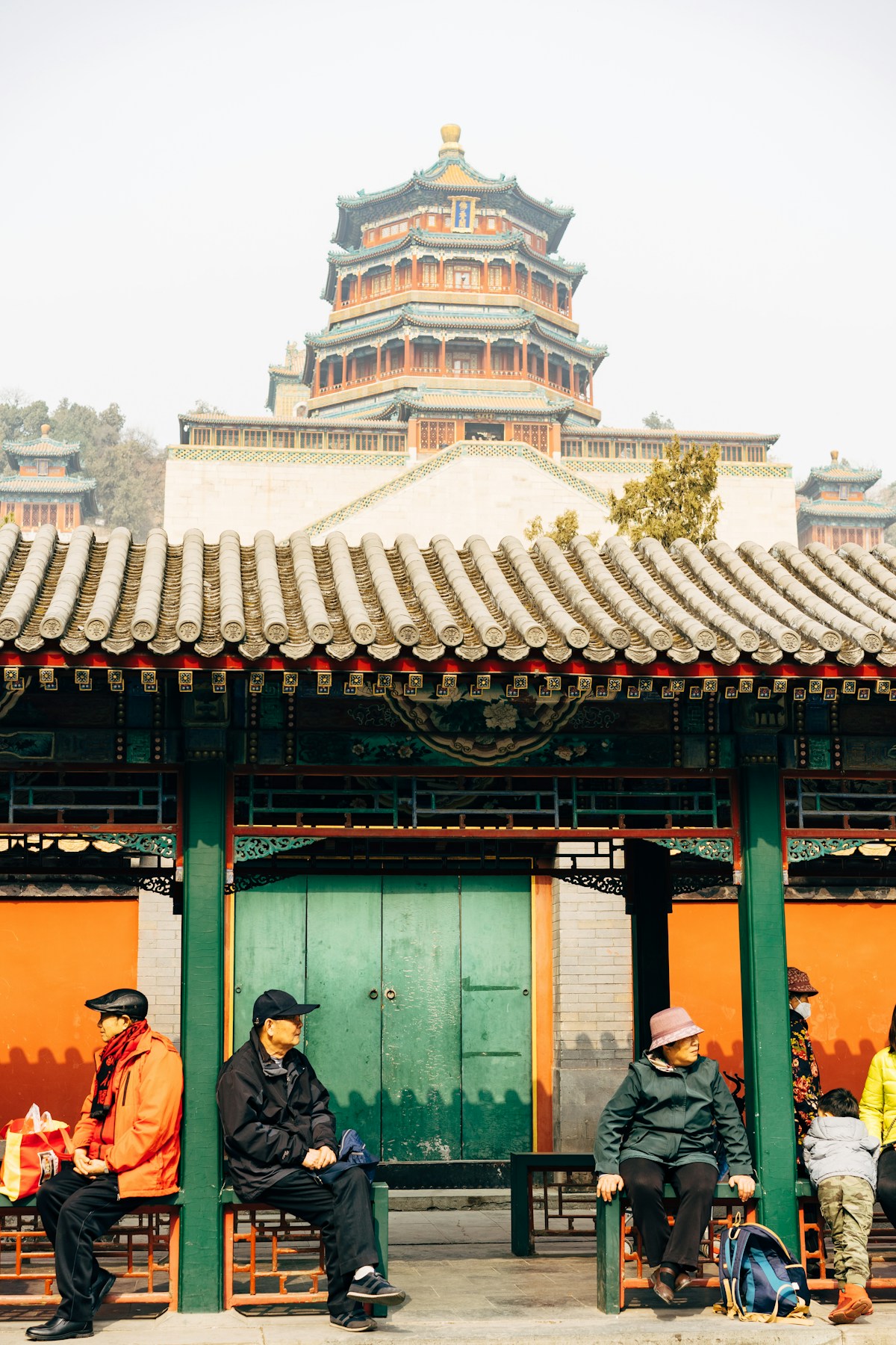 Summer Palace architecture with the Tower of Buddhist Incense above. Your admission ticket and chosen gate still need checking.